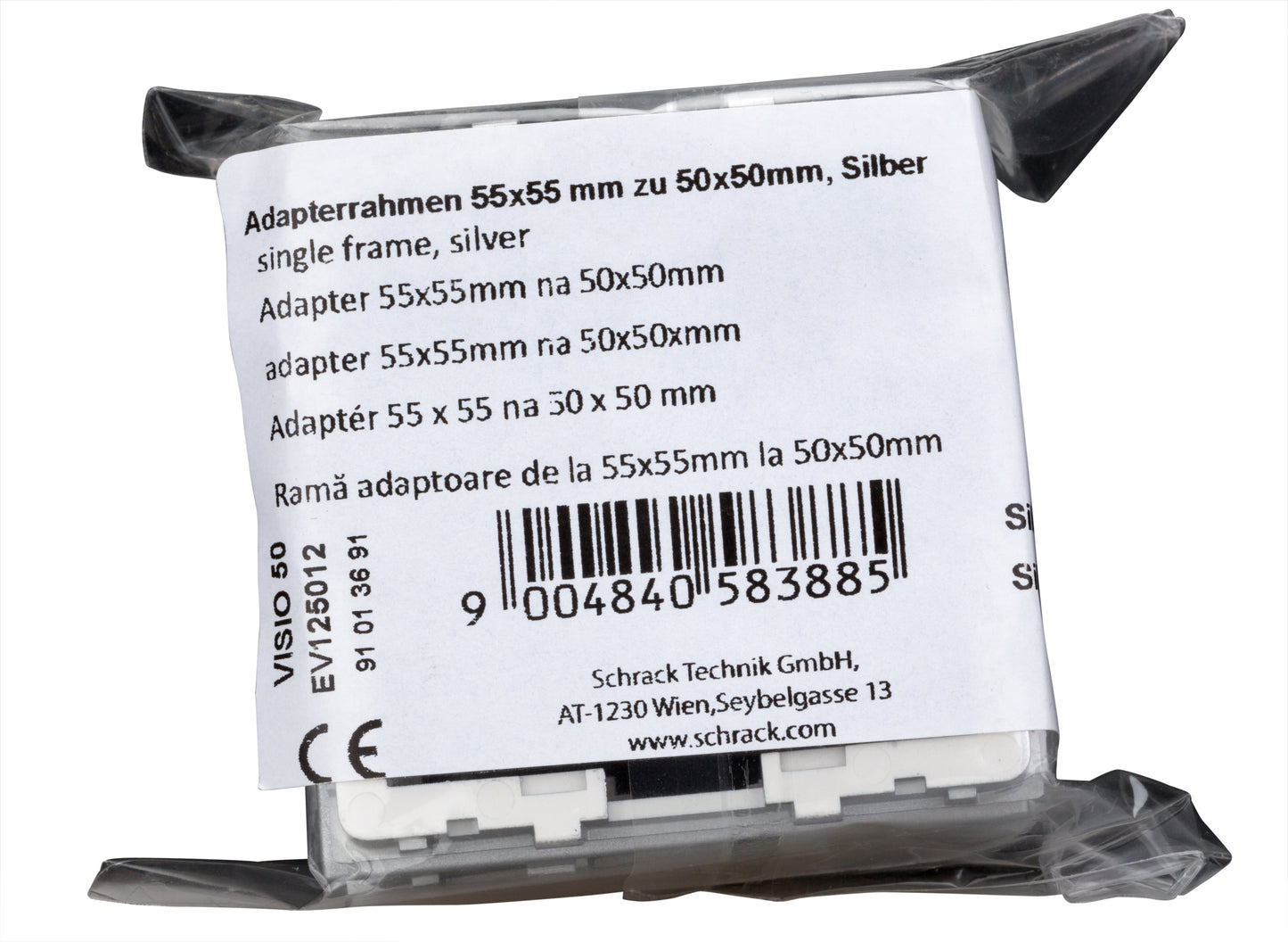 Ramă adaptoare de la 50x50mm la 55x55mm, argintiu