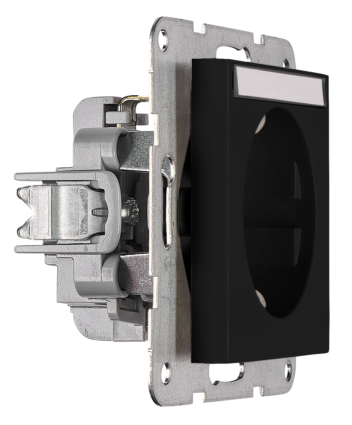 Socket with title block, safety shutter, black