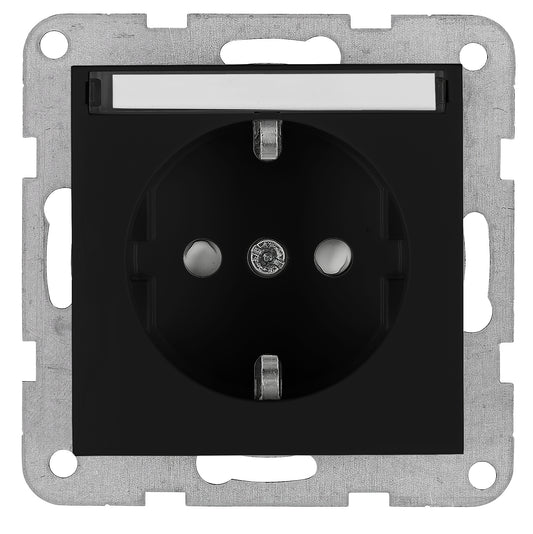 Socket with title block, safety shutter, black