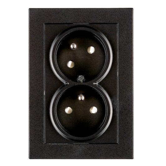 Priză dublă, pin PE, cleme elastice, negru, 45°