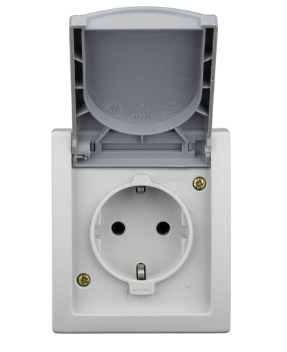 Priză cu PE şi capac, 16A, PT, cleme elastice, IP54