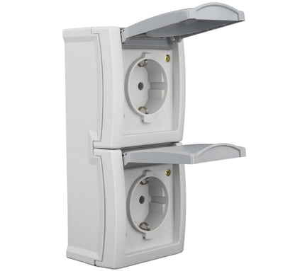 Priză dublă PE+capac, 16A, vertical, PT, cl.elastice, IP54