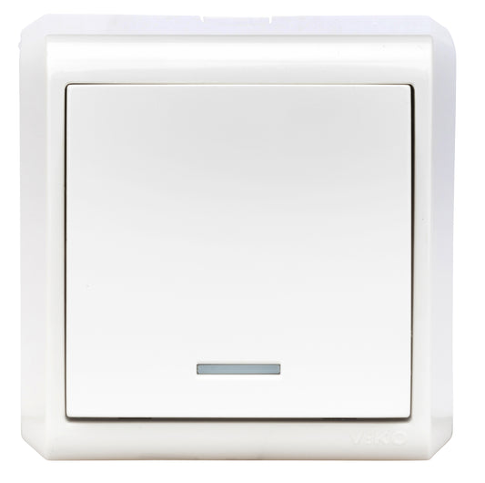 Întrerupător 1pol, 10A, luminos, PT, cleme şurub, IP20, alb