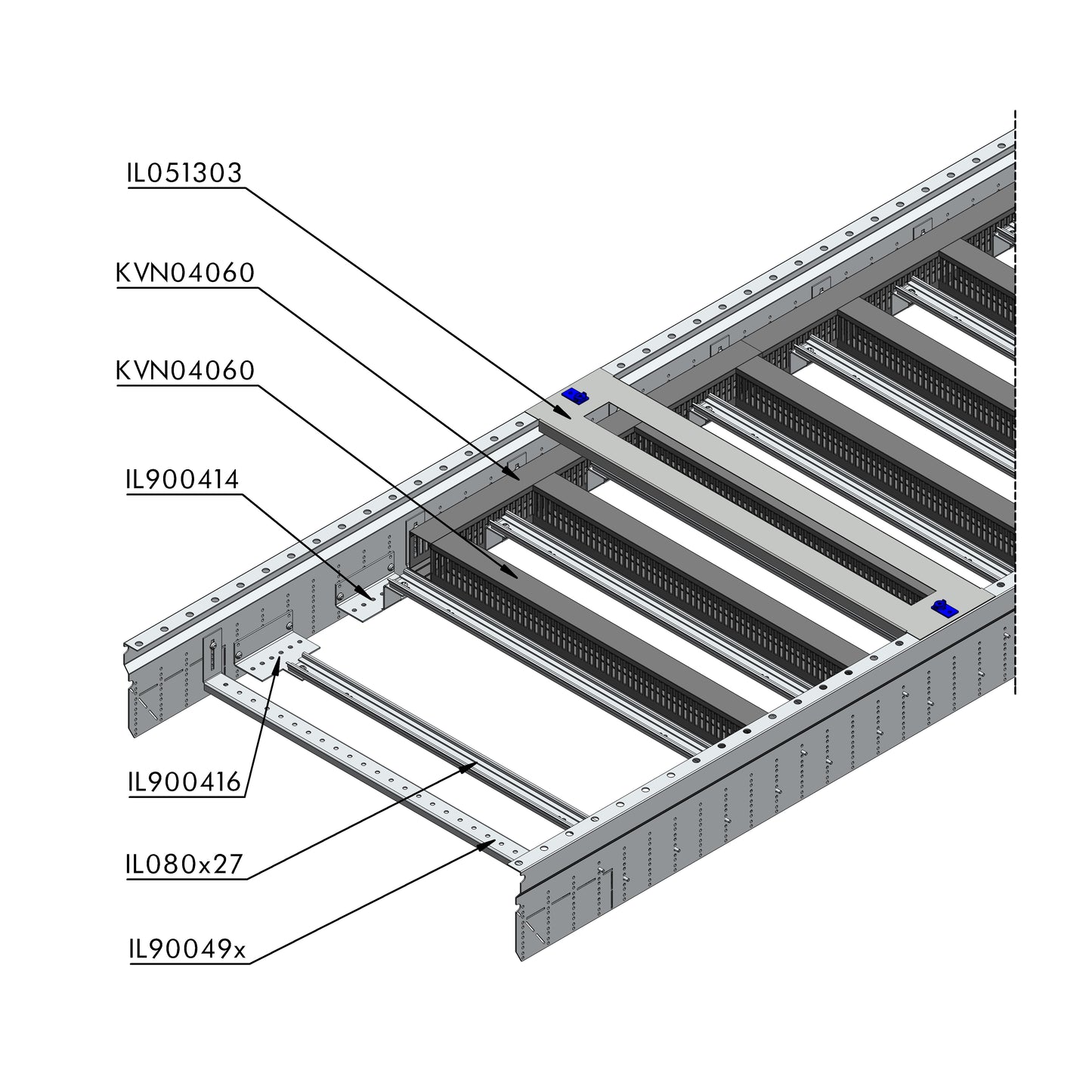 Aluminium H/C rail for 40mm Wiring Ducts 4 Unit-Wide