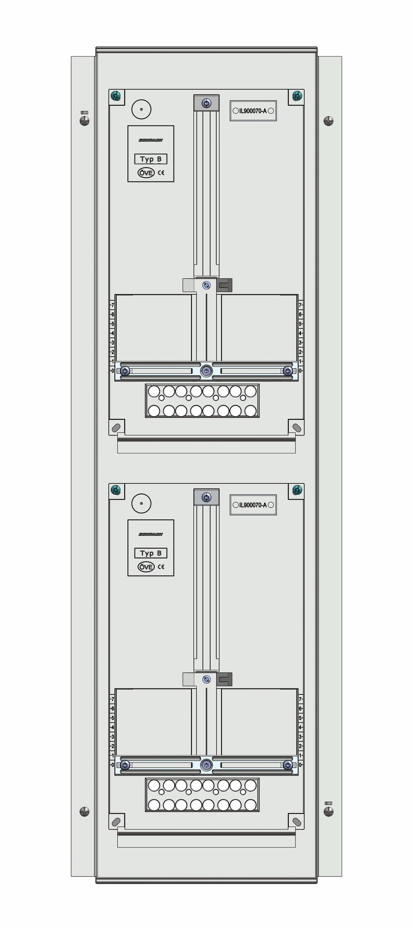 Meter box insert 2-rows, 2 meter boards / 19 Modul heights