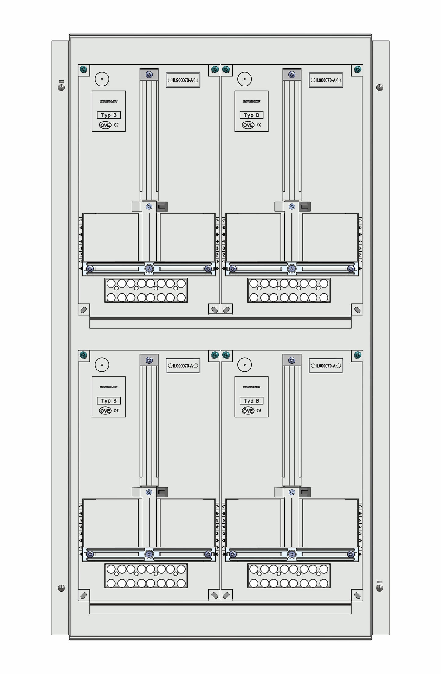 Meter box insert 2-rows, 4 meter boards / 19 Modul heights