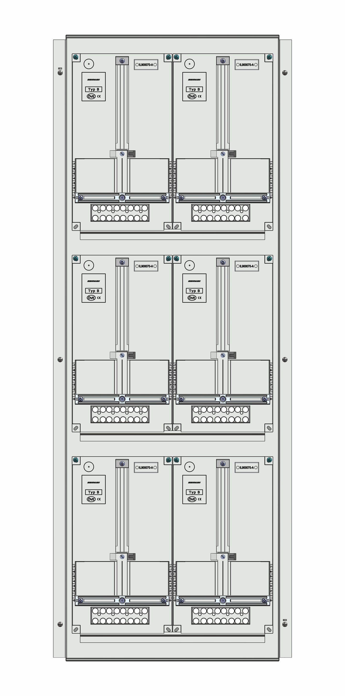 Meter box insert 3-rows, 6 meter boards / 28 Modul heights