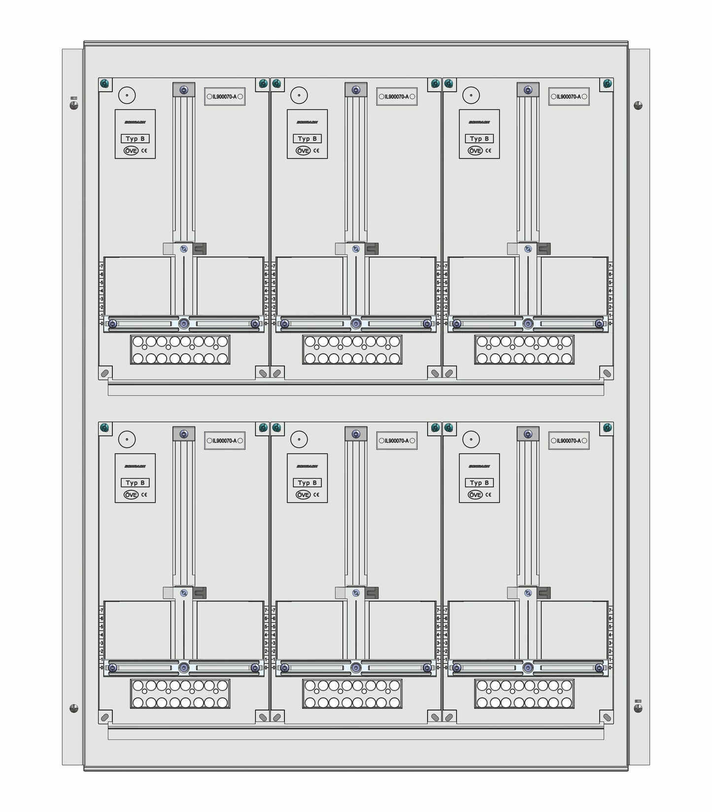 Meter box insert 2-rows, 6 meter boards / 19 Modul heights