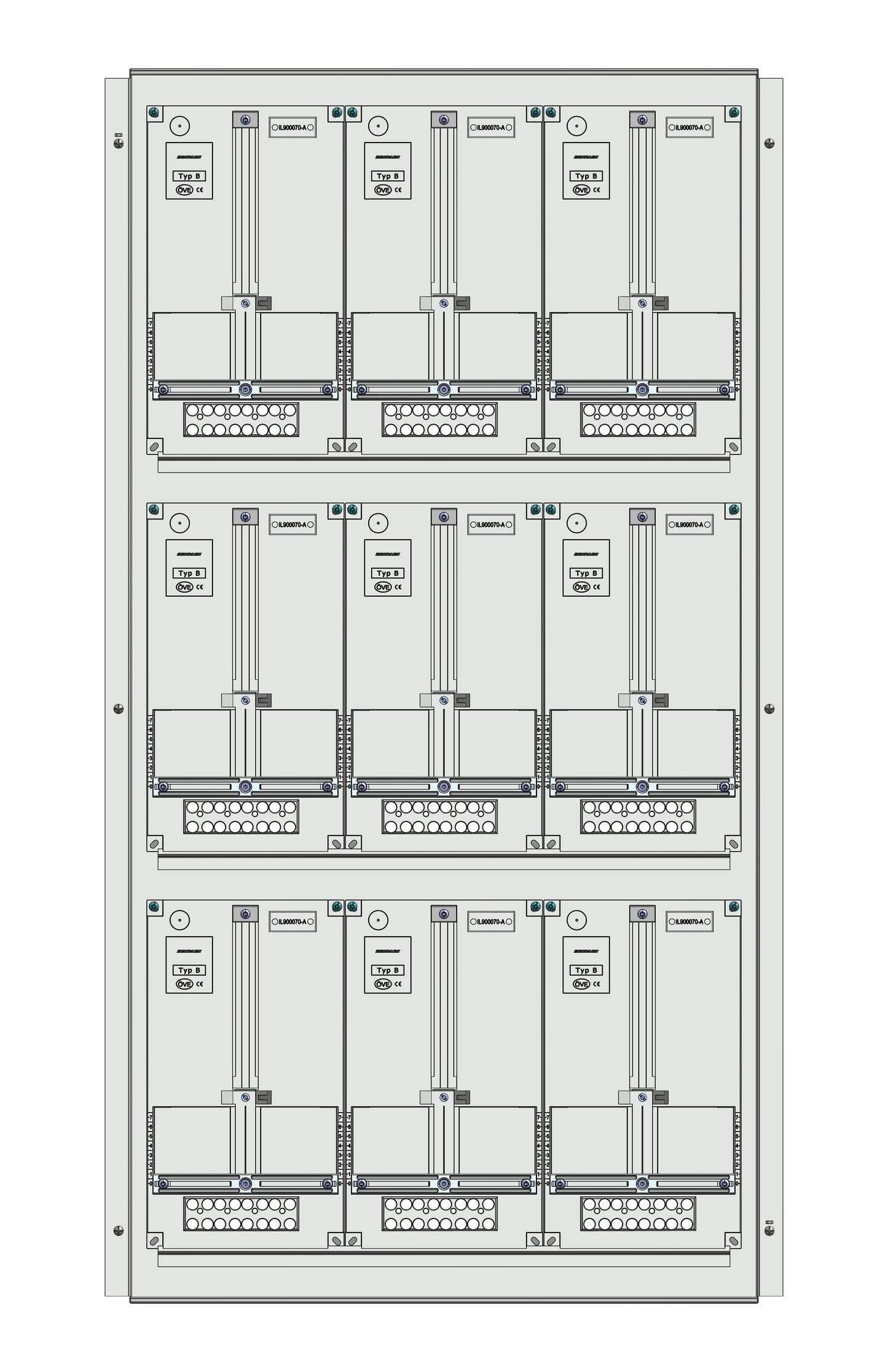 Meter box insert 3-rows, 9 meter boards / 28 Modul heights
