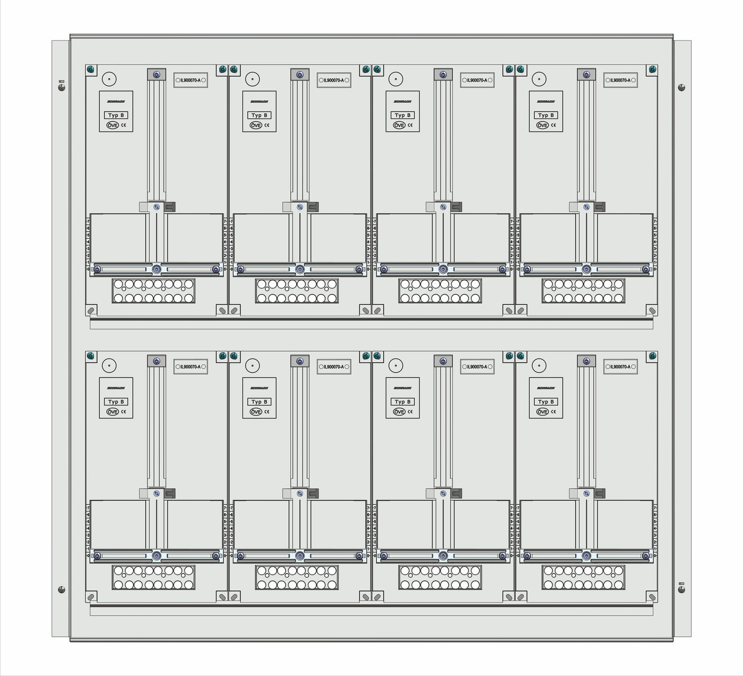 Meter box insert 2-rows, 8 meter boards / 19 Modul heights