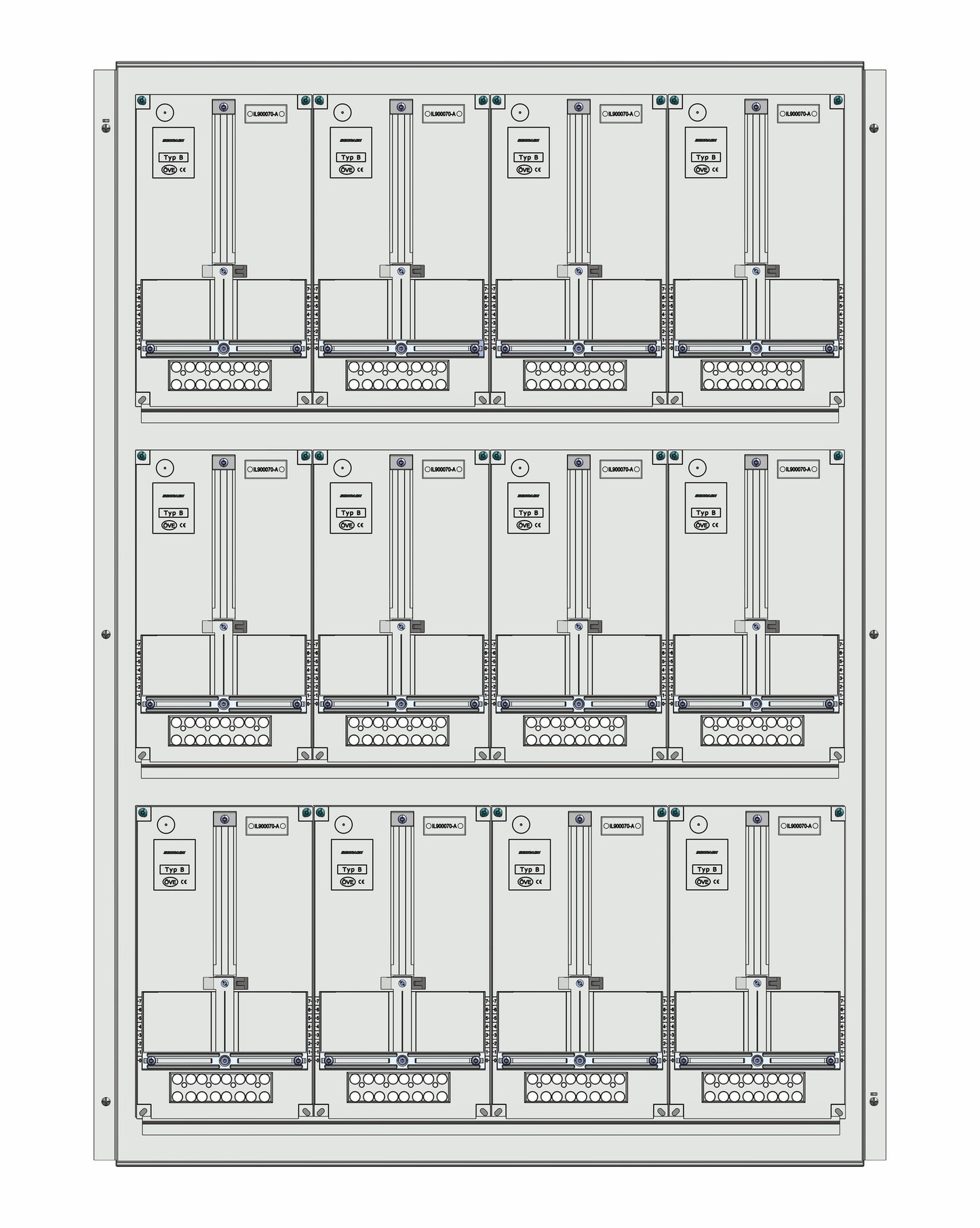 Meter box insert 3-rows, 12 meter boards / 28 Modul heights
