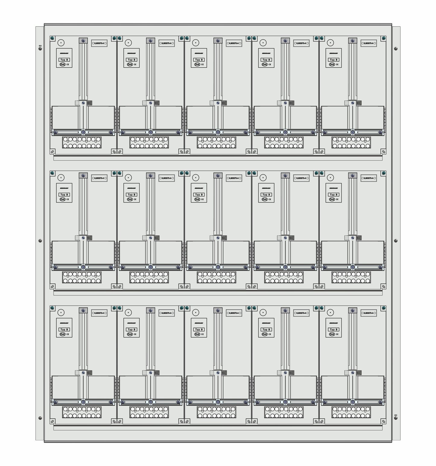 Meter box insert 3-rows, 15 meter boards / 28 Modul heights