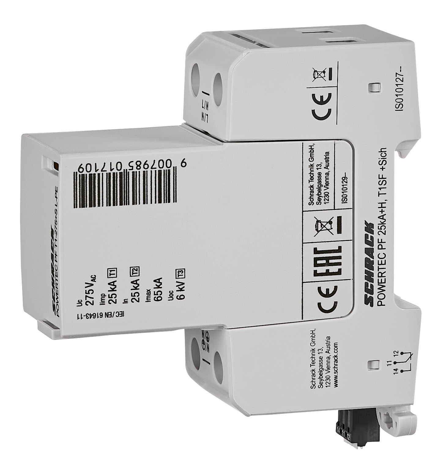 POWERTEC PF 25kA +H+S, T1-275, 1+0, pluggable, integr. fuse