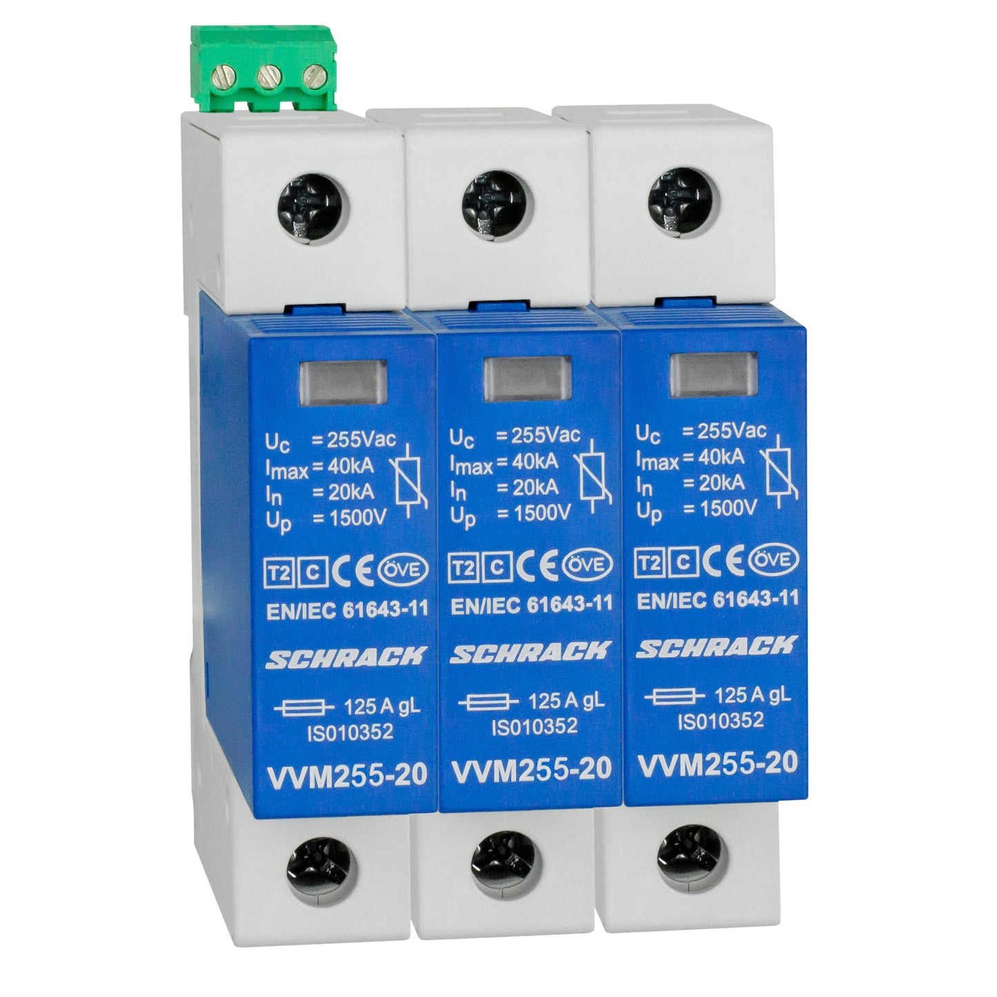 Set descărcător VARTEC C, pt. TN-C, 255V/20kA+cont. aux. 3+0