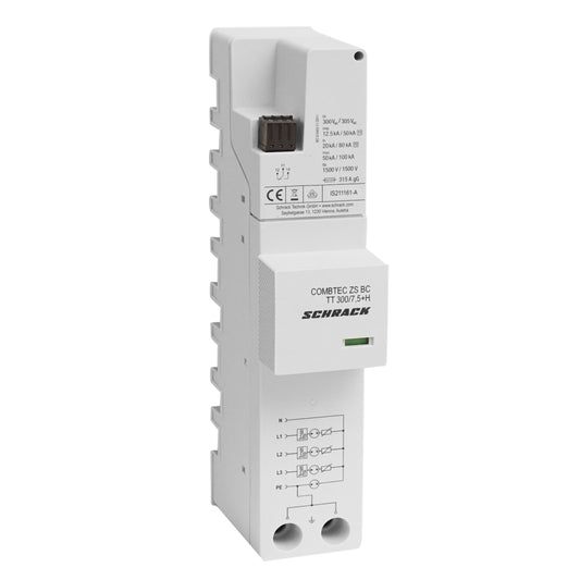 Surge arrester, 3+1 TT, Cl. I+II+III, 300V / 7.5kA+RC