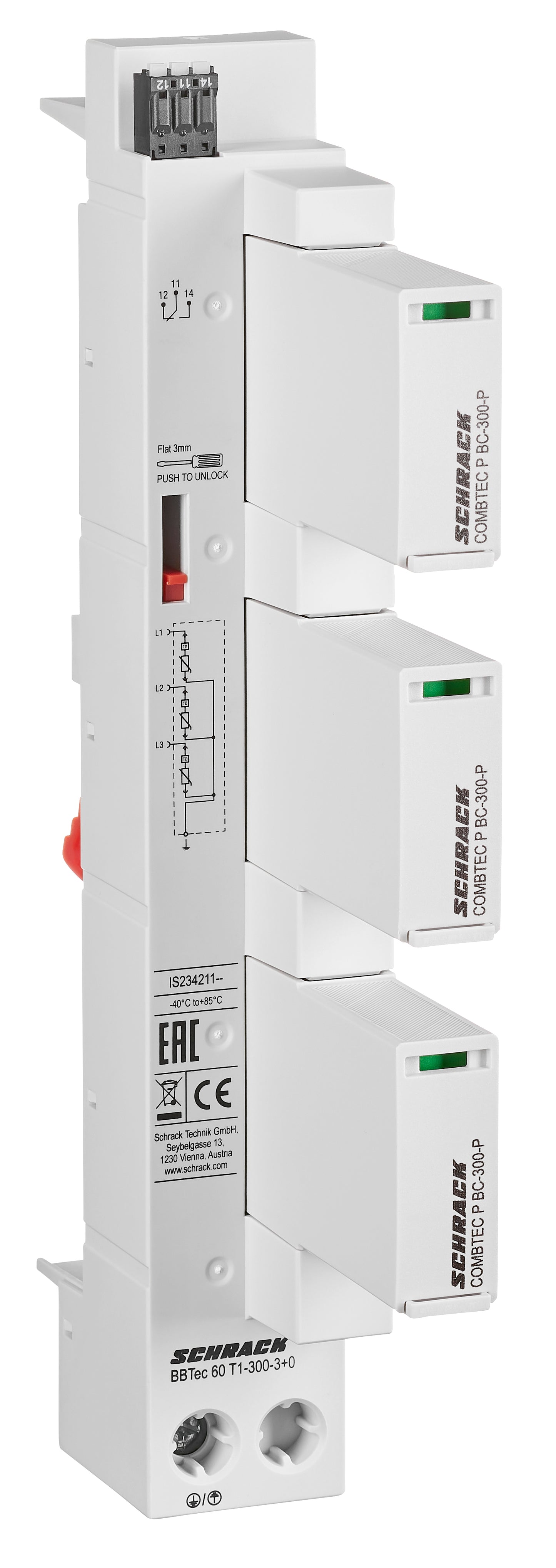 Surge Arrester for 60mm System 3+0 AX TN-C, Class 1+2(BC)