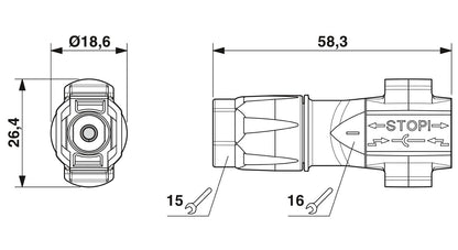 Conector Sunclix PV 2.5-6mm², 1100 VDC, 35 A, toolless